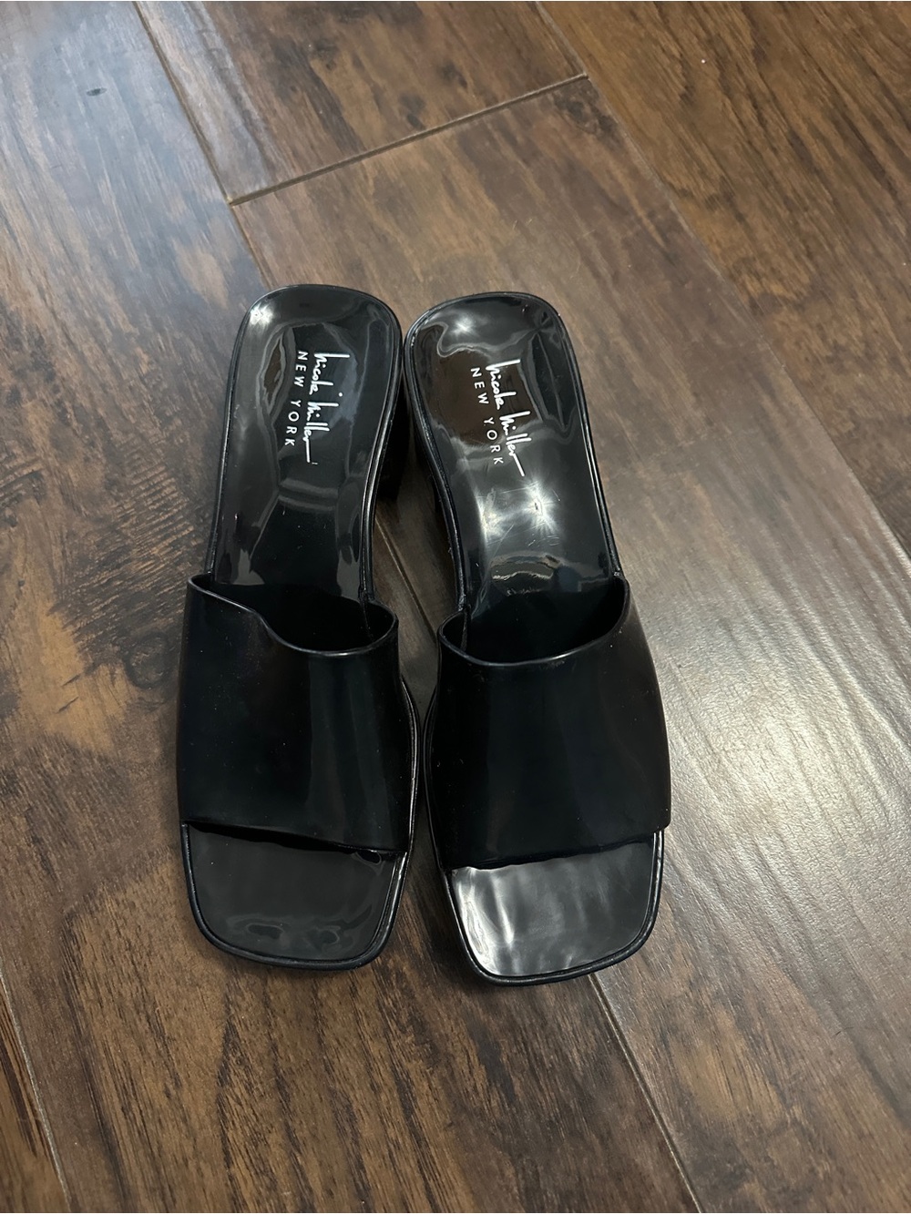 Nicole by Nicole Miller Black Patent Square-Toe Slide Mules